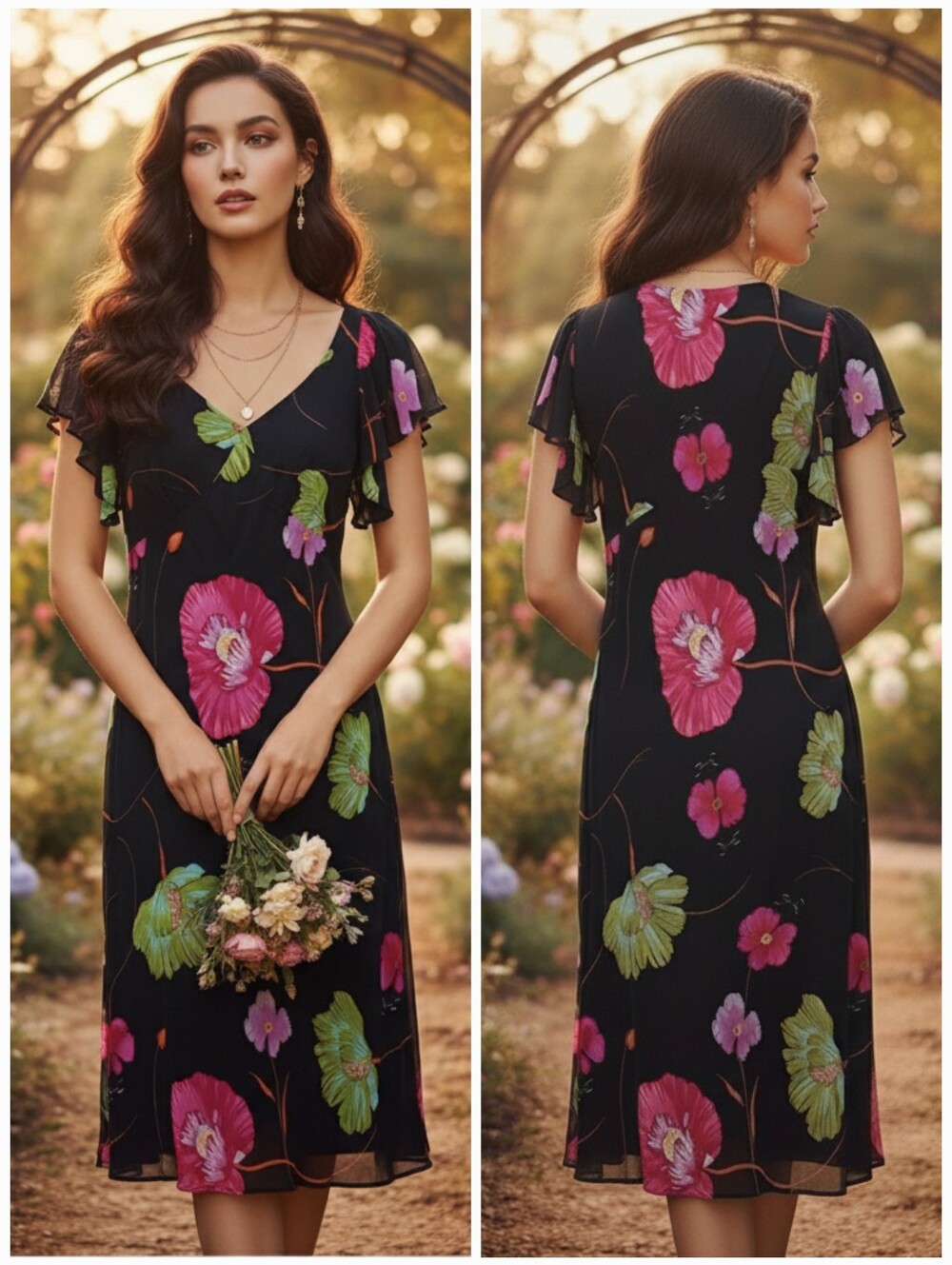 Joseph Ribkoff 8 Garden Floral Midi Slip Dress Dark Romantic Whimsigoth Feminine
